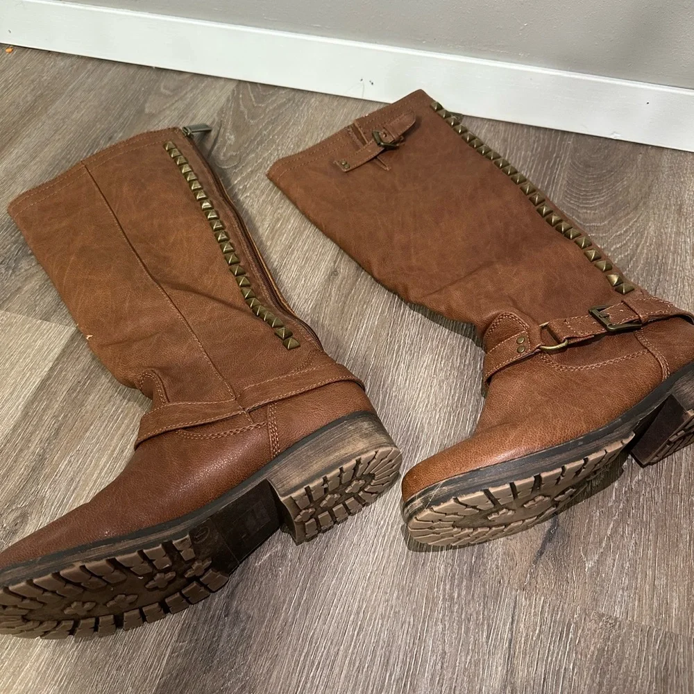Breckelle Trooper Brown Studded Buckle Riding Knee High Boot - Picture 12 of 13